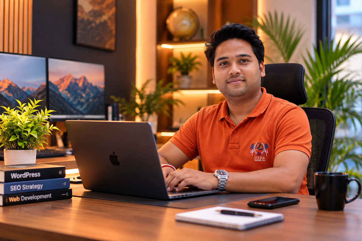 Satyanarayan working at his desk as a WordPress Developer and SEO Expert